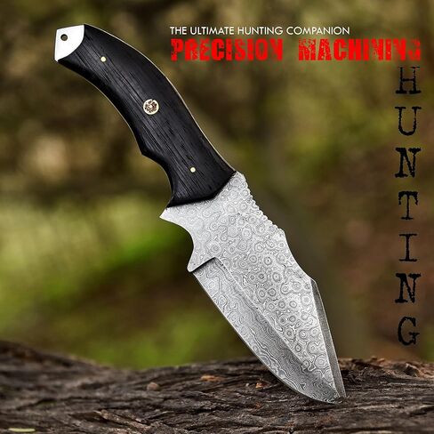 Handmade Damascus Steel Fixed Blade Knife – Outdoor Hunting, Skinning & Bushcraft Tool with Premium Handle + Leather Sheath in Kuwait