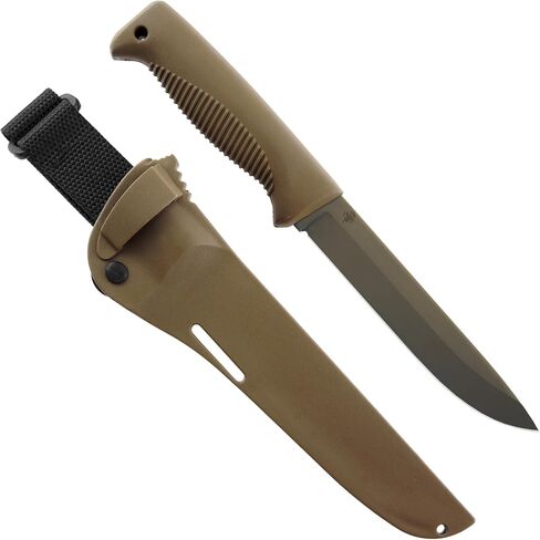 M95 Ranger Puukko Fixed Blade Knife with Sheath, 80CrV2 Carbon Steel Cerakote coated 5.9 inch Long Blade Hunting Knife with TPE Handle, Survival Knife for Outdoor Adventures, Green in Kuwait