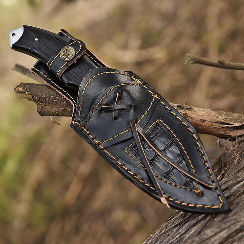 Handmade Damascus Steel Fixed Blade Knife – Outdoor Hunting, Skinning & Bushcraft Tool with Premium Handle + Leather Sheath in Kuwait