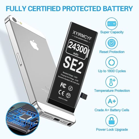 XYIRMCYF 24300mAh Super Capacity Battery Compatible with iPhone SE2 (SE 2020 2nd Generation), 0 Cycle Li-Polymer Replacement Battery for iPhone SE 2020, with Professional Repair Tool Kit in Kuwait