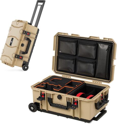 Weatherproof Hard Case for DJI Mavic 4 Pro & Mavic 3 Pro, Stackable Trolley Case with Wheels, IP67 Waterproof Box for Camera, Drones and Gear, 21.7" x 13.8" x 8.7", Lignt Coffee in Saudi Arabia
