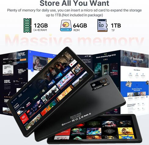 Tablet 10.1 Inch, Android 16 Tablet with 12GB RAM 64GB ROM (TF 2TB), Octa-Core Processor, 5G WiFi Tablets, 7000mAh Battery, GPS, Google Gemini AI Tablet, Tablets for Adults Students Kids 2026 Upgraded in Kuwait