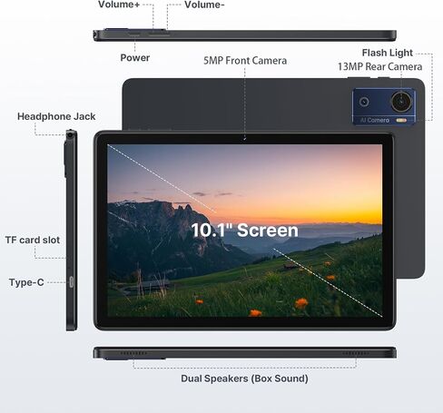Tablet 10.1 Inch, Android 16 Tablet with 12GB RAM 64GB ROM (TF 2TB), Octa-Core Processor, 5G WiFi Tablets, 7000mAh Battery, GPS, Google Gemini AI Tablet, Tablets for Adults Students Kids 2026 Upgraded in Kuwait
