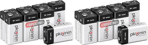 PKUNIN 9V Batteries 8 Pack Ultra Alkaline 9 Volt Battery for Smoke Detector, Smoke Alarms, Guitar Pedals, Microphone, Long-Lasting Square 6LR61 Fire Alarm Batteries, 10-Year Shelf Life in Saudi Arabia