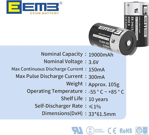 4Pack EEMB 3.6V D Cell Batteries ER34615 D Size Lithium Batteries 19000mAh Li-SOCL₂ Non-Rechargeable Battery LS-33600 XL-205F for CNC & Printing Machine Tool,Meter,Clock & 1 Year Manufacturer Warranty in Kuwait