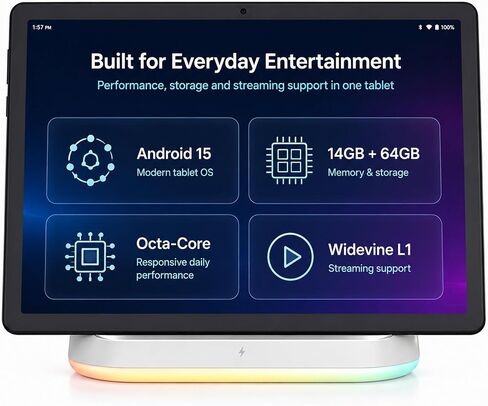 Jeazans 2026 Upgraded Android Tablet with 64GB+1TB Expand, 10.1 inch Tablet with 8-Core, Dock Station, WiFi 6, Bluetooth 5.4, 3-Year Protection, Tablet for Students, Kids& Adults in Kuwait