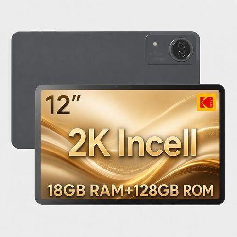 KODAK K12 12 Inch Android 15 Tablet, 18GB RAM 128GB ROM(1TB Expandable), 2000x1200 Incell Display, Octa-Core Processor, 8000mAh Battery, Dual WiFi, Bluetooth in Kuwait
