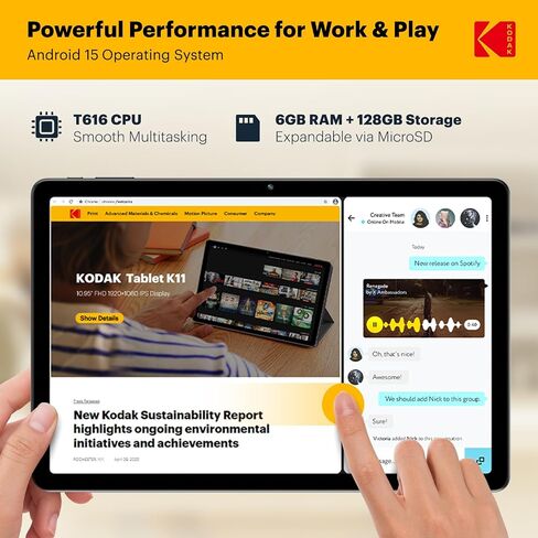 KODAK K12 12 Inch Android 15 Tablet, 18GB RAM 128GB ROM(1TB Expandable), 2000x1200 Incell Display, Octa-Core Processor, 8000mAh Battery, Dual WiFi, Bluetooth in Kuwait
