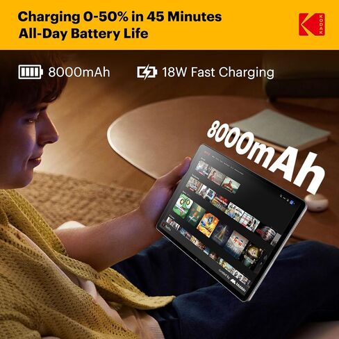 KODAK K12 12 Inch Android 15 Tablet, 18GB RAM 128GB ROM(1TB Expandable), 2000x1200 Incell Display, Octa-Core Processor, 8000mAh Battery, Dual WiFi, Bluetooth in Kuwait