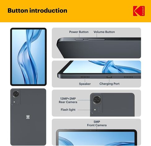 KODAK K12 12 Inch Android 15 Tablet, 18GB RAM 128GB ROM(1TB Expandable), 2000x1200 Incell Display, Octa-Core Processor, 8000mAh Battery, Dual WiFi, Bluetooth in Kuwait
