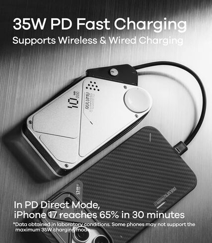 Aulumu M10 Magnetic Power Bank | 10,000mAh iWatch Portable Charger for MagSafe | Built-in Retractable Cables | Flight-Approved for Travel, iPhone 17/16 Series, MacBook, Samsung, Apple Watch, and More in Kuwait