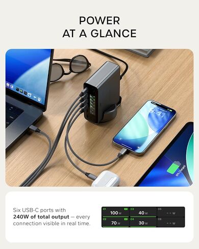 Satechi ChargeView 240W GaN Charger, On-Demand LCD Display, Space Black in Kuwait