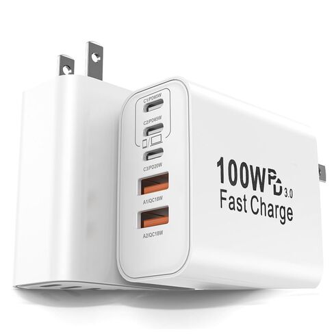 FEEL2NICE 100W USB C Charger Block, 5-Port Fast Wall Charger [3 PD USB-C & 2 QC 3.0 USB-A], Compact Adapter for MacBook Pro, iPad, iPhone 17/16/15 Pro Max, Galaxy S26/S25 Ultra, Laptop in Kuwait
