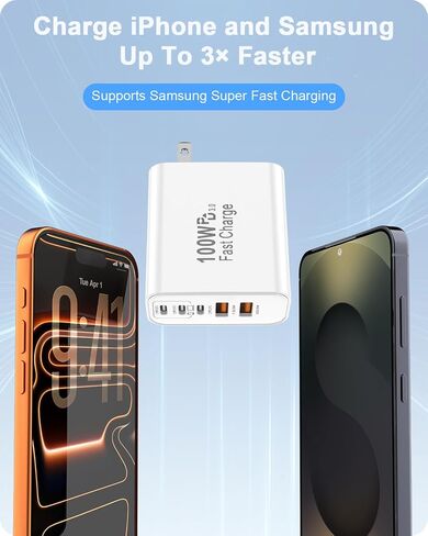 FEEL2NICE 100W USB C Charger Block, 5-Port Fast Wall Charger [3 PD USB-C & 2 QC 3.0 USB-A], Compact Adapter for MacBook Pro, iPad, iPhone 17/16/15 Pro Max, Galaxy S26/S25 Ultra, Laptop in Kuwait