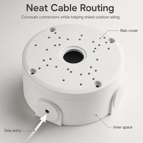 QWORK 3 Pcs Universal Security Camera Junction Box 4.72" Round Mount Bracket – Rainproof Electrical Enclosure for IP Dome Bullet Camera, Indoor Outdoor Wall Ceiling Cable Base Boxes in Kuwait