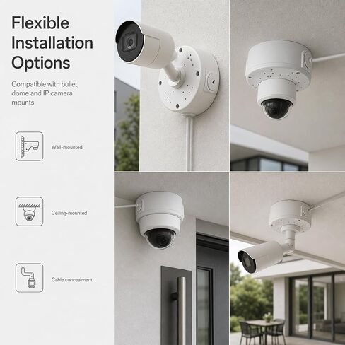 QWORK 3 Pcs Universal Security Camera Junction Box 4.72" Round Mount Bracket – Rainproof Electrical Enclosure for IP Dome Bullet Camera, Indoor Outdoor Wall Ceiling Cable Base Boxes in Kuwait