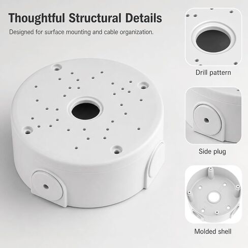 QWORK 3 Pcs Universal Security Camera Junction Box 4.72" Round Mount Bracket – Rainproof Electrical Enclosure for IP Dome Bullet Camera, Indoor Outdoor Wall Ceiling Cable Base Boxes in Kuwait