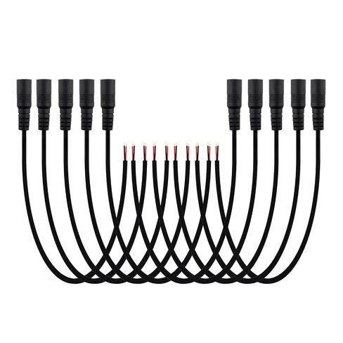 SIM&NAT DC Female 5.5mmx2.1mm Power Jack Adapter Plug Pigtail Cable, 20inch DC Power Pigtail Female Jack Wire for CCTV Security Camera, DVR, HDVD, LED Strip Light, Low Voltage Application, Pack of 10 in Kuwait