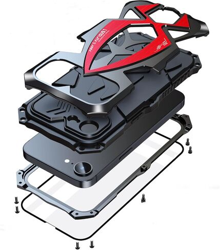 Lunivop for iPhone 17e /iPhone 16e Case Metal Heavy Duty Black Red in Kuwait