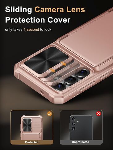 Vihibii for Samung Galaxy S25 Case with Card Holder & Screen Protector [2 Pack] & Slide Camera Cover, Bulit-in 9H Hardness & HD Tempered Glass Film with Easy Installation Tool 6.2", Rose Gold in Kuwait