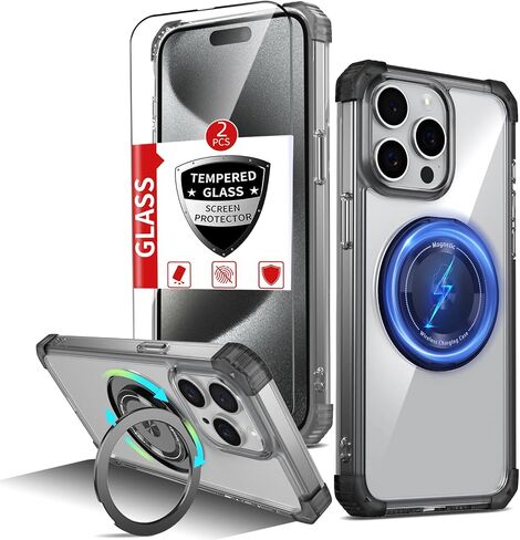 for iPhone 17 Case Magnetic Compatible with MagSafe Wireless Charging,with 2 Tempered Glass Screen Protectors,for 17 Phone Case with Kickstand Ring,Military Grade Protection Shockproof Purple in Kuwait