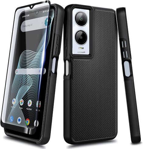 Designed for Cricket Icon 6 Phone Case (SL219C) & AT&T Verge (SL219A) Case with Screen Protector [Tempered Glass], Full-Body Protective Dual Layer Hybrid Shockproof Cover, Black in Kuwait