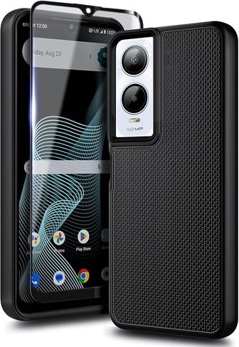 Designed for Cricket Icon 6 Phone Case (SL219C) & AT&T Verge (SL219A) Case with Screen Protector [Tempered Glass], Full-Body Protective Dual Layer Hybrid Shockproof Cover, Black in Kuwait