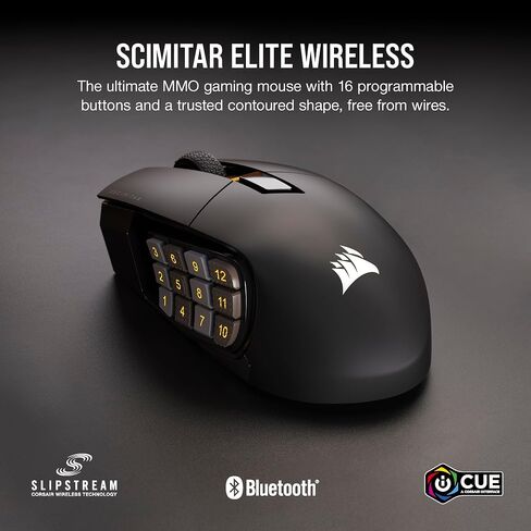 Corsair Scimitar Elite RGB Wireless MMO Gaming Mouse - 26,000 DPI - 16 Programmable Buttons - Up to 150hrs Battery - iCUE Compatible - Black in Kuwait