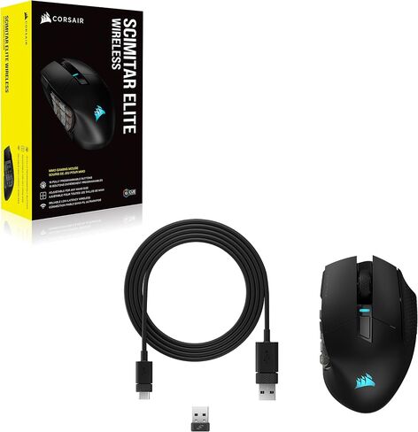 Corsair Scimitar Elite RGB Wireless MMO Gaming Mouse - 26,000 DPI - 16 Programmable Buttons - Up to 150hrs Battery - iCUE Compatible - Black in Kuwait