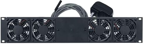 Lowell FDC4-2T DC Fan Panel-2U, 4 Fans, 3.15-Inches Diameter, 104 CFM Total, 29 dB, Universal Power Supply with 4 Plug Adaptors, Thermostat Probe; Fan Orientation: Exhaust (Pulls Air Out of Cabinet) in Saudi Arabia