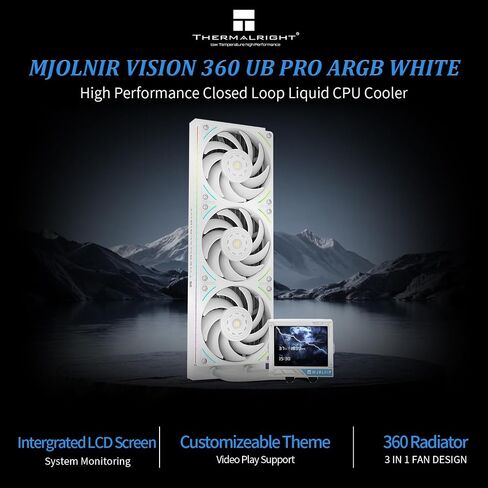 TR Thermalright Mjolnir Vision 360 UB PRO ARGB White CPU Water Cooler,360 Aio Cooler, IPS LCD Screen with 640x480 Resolution,for Intel LGA1851/1700,AM4/AM5,CPU Liquid Cooler,3.5-inch Display-Magnetic in Saudi Arabia