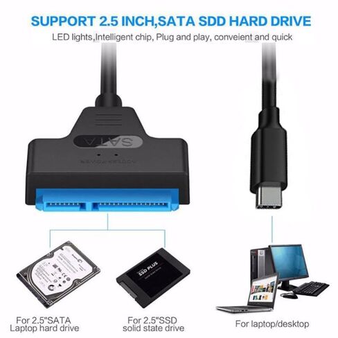5Gbps USB-C Type-C to SATA 22 Pin Adapter Cable,USB C 3.1 to 2.5" SATA III Hard Driver Adapter for 2.5" Hard Disk Driver SSD/HDD Data Transfer in Saudi Arabia