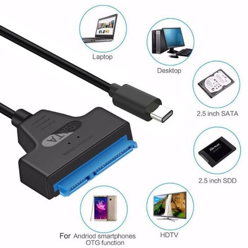 5Gbps USB-C Type-C to SATA 22 Pin Adapter Cable,USB C 3.1 to 2.5" SATA III Hard Driver Adapter for 2.5" Hard Disk Driver SSD/HDD Data Transfer in Saudi Arabia