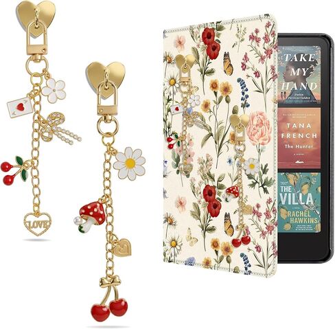 cioatu 2Pcs E-Reader Charm Chain Set with Removable Heart Hooks, Cherry & Flower for Kindle Charm Chain, Cute PhoneCharm Keychain Accessories Reading Accessories Charms for Kindle, Phone, Tablet in Kuwait