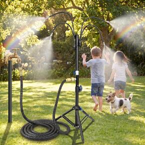 Summer Cooling Standing Misters for Outside Patio with 33Ft Expandable Hose,4Ft Adjustable Hight Water Mister Stand Foldable Outside Cool Down System for Backyard Swimming Pool Garden BBQ Party Pet in Kuwait
