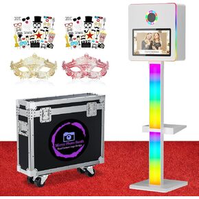 Mirror Photo Booth with 15.6" Touch Screen, DSLR Photo Booth Machine with Printer Flight Case APP Control RGB Light Instant Print and Sharing for Events Weddings Parties Rental(NO Camera) in Kuwait