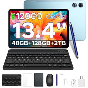 P13 Android Tablet,13.4 Inch 2.4K 120Hz Android 16 Tablet with Gemini AI, 48GB RAM 128GB ROM, 12000mAh Battery,Widevine L1,13MP + 8MP Camera, Dual Speakers, Tablet with Keyboard, Pen Case-Gray in Kuwait