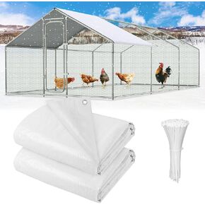 2 Pack Chicken Coop Cover Waterproof, 11.3 * 6.3 FT Chicken Run Cover Coop Tarp, Large Chicken Coop, Duck Coop Tarp Replacement,White (Top Cover Only, Frame Not Included) in Kuwait