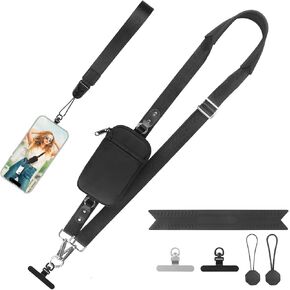 YFWE Clip and Go Strap for Phone With Wallet Crossbody (Detachable RFID Wallet) - Adjustable Phone Strap w/Soft Silicone Pad, Universal Phone Lanyard with 360° Rotatable Tether Tabs for All Phones in Saudi Arabia