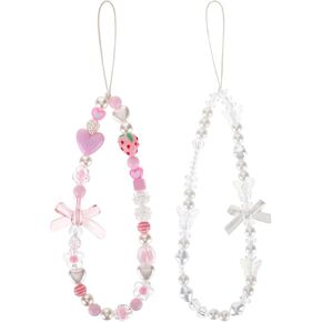 2 Pcs Phone Charm Keychain Wristlet, Beaded Pearl Camera Wrist Strap, Butterfly Bow Phone Keychains Camera Charm Strap, Wrist Keychain Bracelet Lanyard Purse Bag Charms for Women Aesthetic in Saudi Arabia