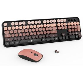 FD Wireless Keyboard and Mouse Combo - 2.4G Full-Sized Cute Colorful Mouse and Keyboard with 104 Round Keys Retro Typewriter Keyboard for Laptop/Windows/PC - Black Gradient in Kuwait