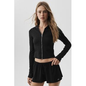 Alo Yoga Alosoft Finesse Full Zip Fitted Hoodie - Black in Saudi Arabia