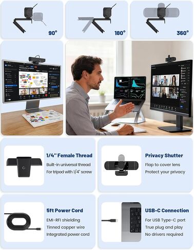 RUWBY Pro HD 1080p/30fps Webcam, External USB-C Web Camera for PC/Laptop in Kuwait