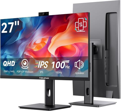 23.8 Inch Monitor with Pop-Up Webcam - 2K 2560 x 1440 IPS Computer Monitor, 100Hz Vertical Gaming PC Screen, Built-in 3MP Webcam & Microphone, HDMI, DisplayPort, Display for Office Home in Kuwait