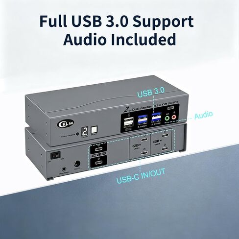 USB-C KVM Switch for 2 Computers and 2 Monitors, True Extended Display for Mac and Windows, 8K@30Hz, 4K@144Hz, Dual USB-C per Computer, USB 3.0 Hub in Kuwait