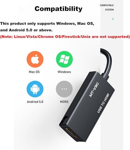 محول MT-VIKI USB 3.0 إلى HDMI، محول USB 3.0 إلى HDMI ذكر إلى أنثى، 1080P متوافق مع نظام التشغيل Mac OS، Windows 10/8.1/8/7 (أحادي الاتجاه) حزمة واحدة in Kuwait