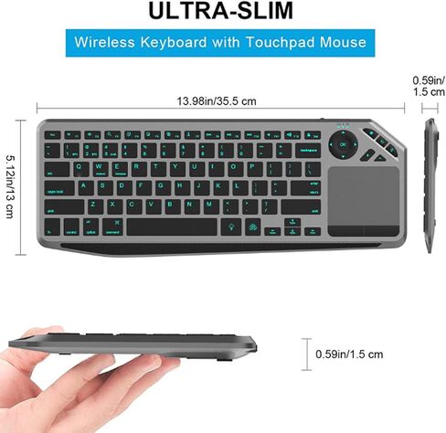 Asixxsix Wireless Touch Keyboard, with Touchpad Multi Device Connection Wireless Bluetooth Keyboard 7 Color Backlight 1000mAh TV 3 Level Brightness for Laptop Tablet in Kuwait
