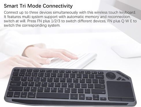 Asixxsix Wireless Touch Keyboard, with Touchpad Multi Device Connection Wireless Bluetooth Keyboard 7 Color Backlight 1000mAh TV 3 Level Brightness for Laptop Tablet in Kuwait