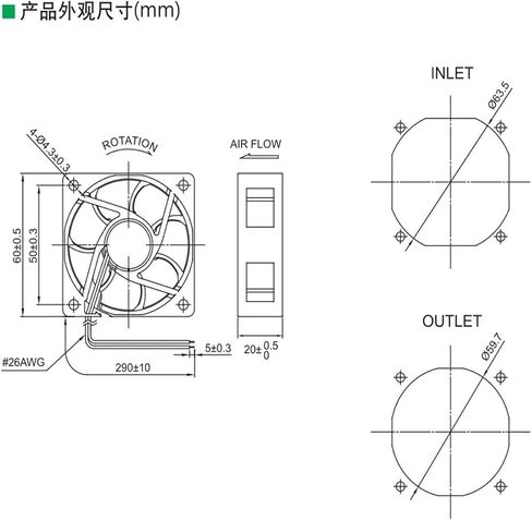 60mm Fan EF60202B3-000C-A99 6020 24V 0.56W Dual Ball Bearing 6cm Cooling 60X60X20mm in Kuwait