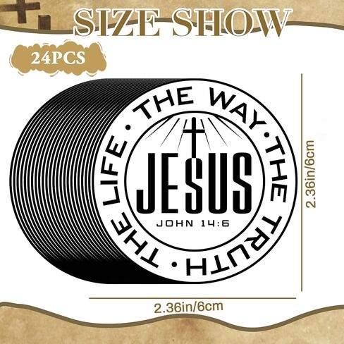 Christian Stickers 24pc, Jesus The Way The Truth The Life Inspirational Vinyl Stickers, Peel and Stick Waterproof Removable for Water Bottles Laptop Phone, Christian Believers Gift, 2.5 Inch in Kuwait